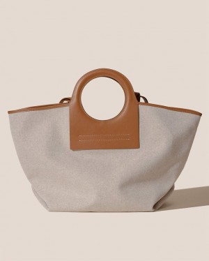 Hereu Cala L Läder-trimmed Canvas Toteväska Dam Beige Bruna | Sverige-84ZAMCTXL