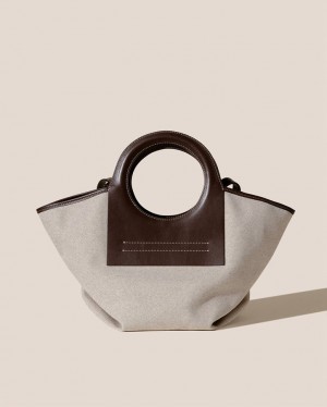 Hereu Cala S Läder-trimmed Canvas Toteväska Dam Beige Mörkbruna | Sverige-79VBETLWG