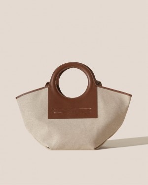 Hereu Cala S Läder-trimmed Canvas Toteväska Dam Beige Choklad | Sverige-97PMRVCEF