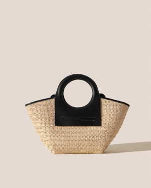 Hereu Cala S Raffia Läder-trimmed Toteväska Dam Beige Svarta | Sverige-76HFOLXBK