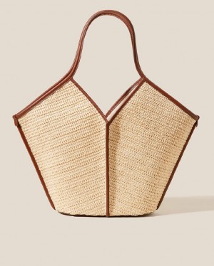 Hereu Calella Raffia Läder-trimmed Toteväska Dam Beige Bruna | Sverige-67UOZDRWL