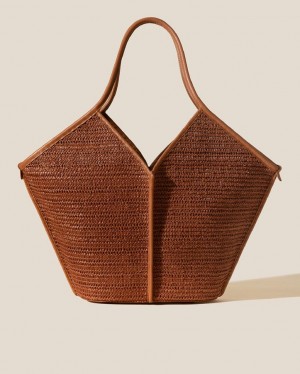 Hereu Calella Raffia Läder-trimmed Toteväska Herr Bruna | Sverige-86MIPBLGD