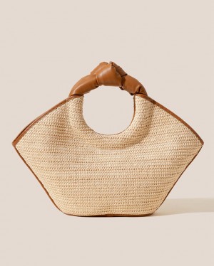 Hereu Castell Raffia Knotted-handle Toteväska Dam Beige Bruna | Sverige-53ZNHOBPV