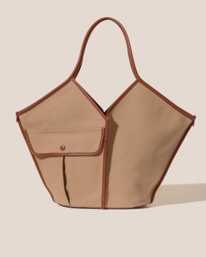 Hereu Duna Läder-trimmed Organic Bomull Toteväska Dam Beige Bruna | Sverige-20HESVYTL