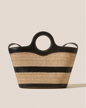 Hereu Nasta Läder Framed Raffia Toteväska Dam Beige Svarta | Sverige-03WVAPBSQ