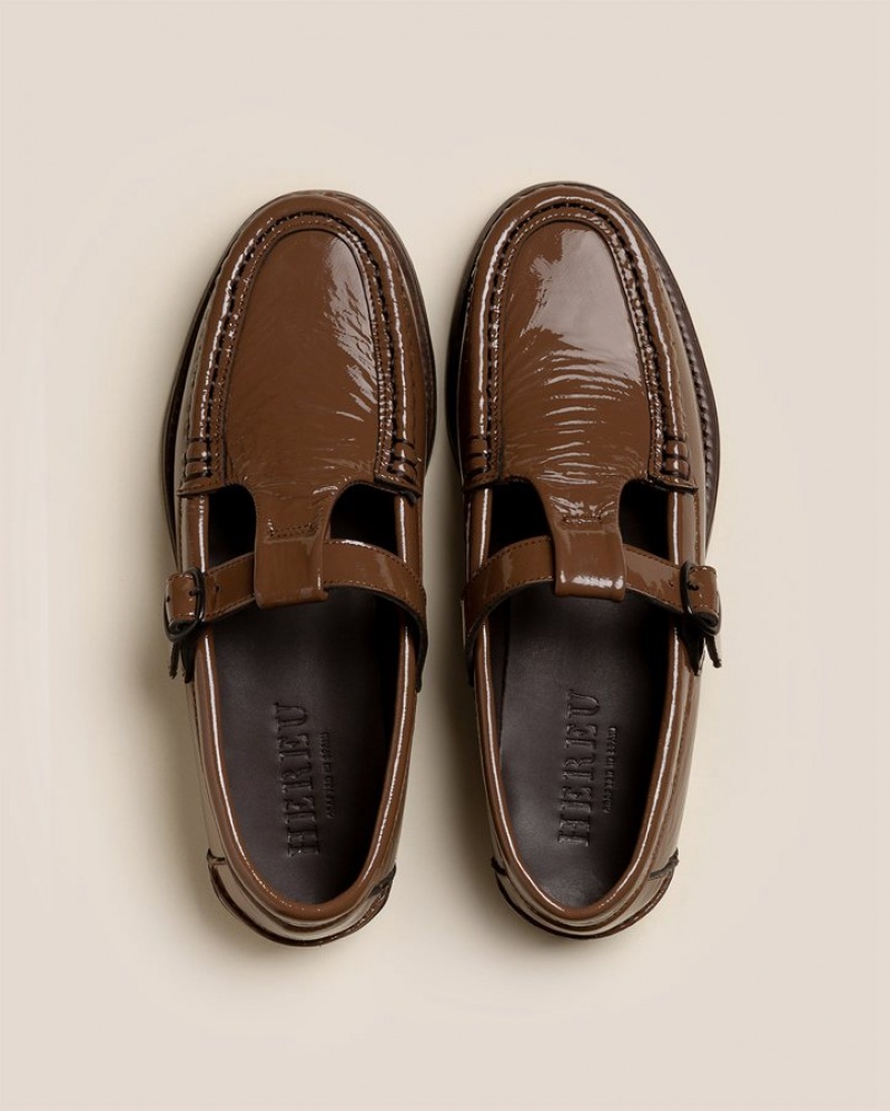 Hereu Alber Crinkled Glossy T-bar Loafers Dam Choklad | Sverige-89LIAMWTJ