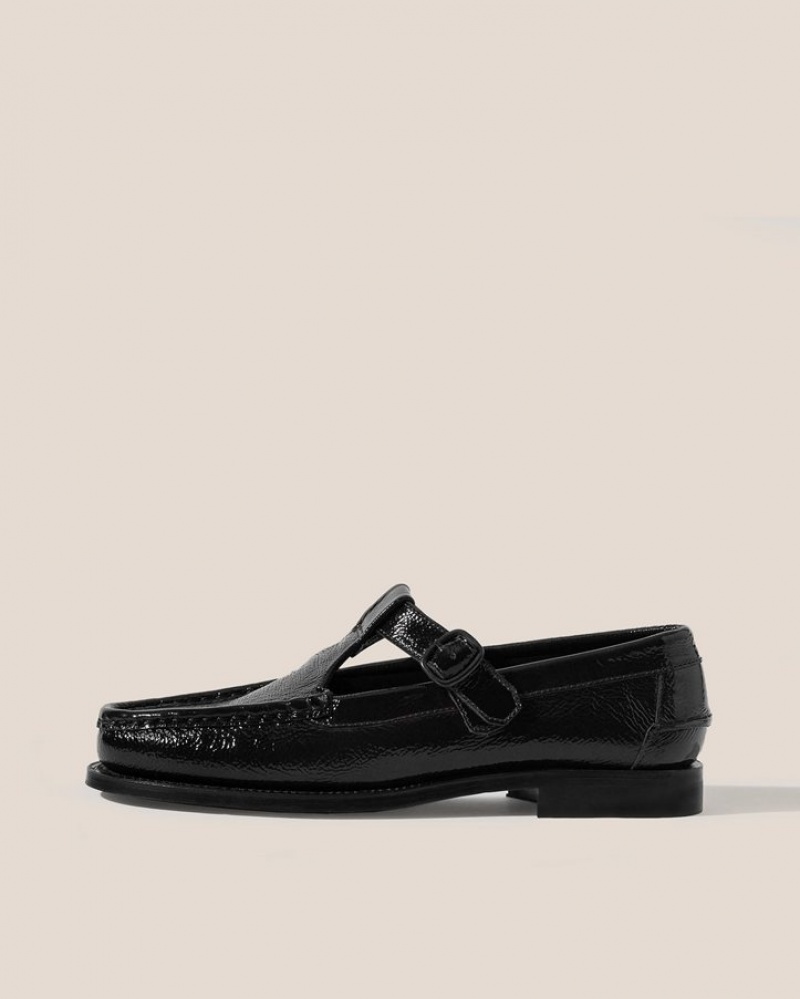 Hereu Alber Crinkled Glossy T-bar Loafers Dam Svarta | Sverige-70FKHLWIG