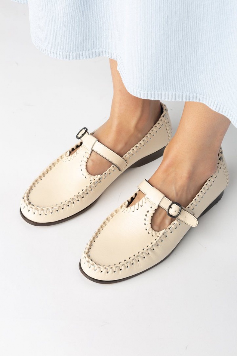 Hereu Alcover Braided Seams T-bar Loafers Dam Ljusbeige | Sverige-46GUONMIQ