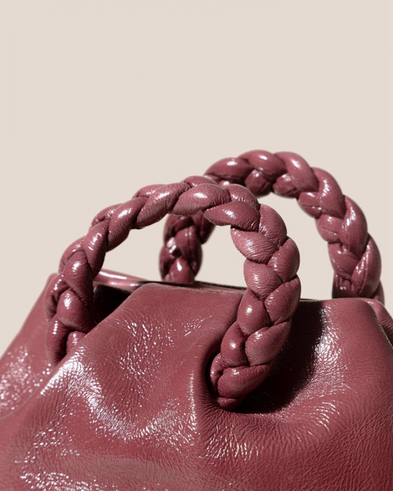 Hereu Bombon Crinkled Glossy Small Plaited-handle Läder Crossbody Väska Dam Mörkrosa | Sverige-70FMWOSZK