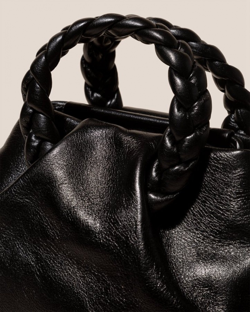 Hereu Bombon M Tumbled Shiny Plaited-handle Läder Crossbody Väska Dam Svarta | Sverige-75YJATWIH