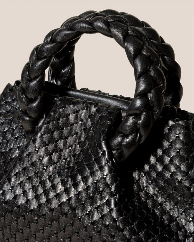 Hereu Bombon M Woven Plaited-handle Läder Crossbody Väska Dam Svarta | Sverige-16WROQSAL