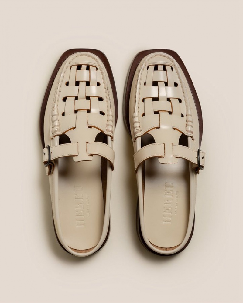 Hereu Bonell Woven T-bar Mule Loafers Dam Beige | Sverige-98BNKEOVR