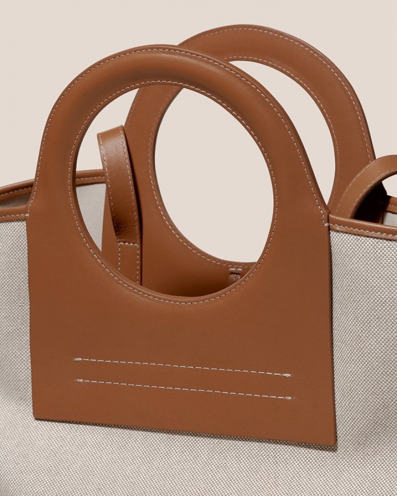 Hereu Cala L Läder-trimmed Canvas Toteväska Dam Beige Bruna | Sverige-84ZAMCTXL