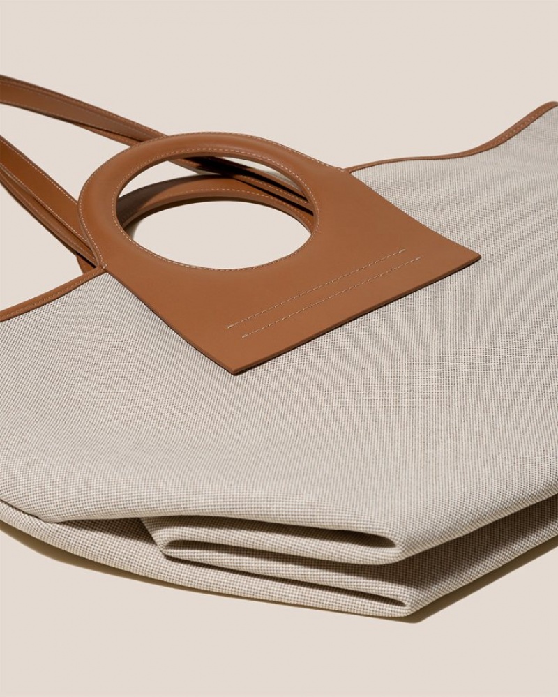 Hereu Cala L Läder-trimmed Canvas Toteväska Dam Beige Bruna | Sverige-84ZAMCTXL