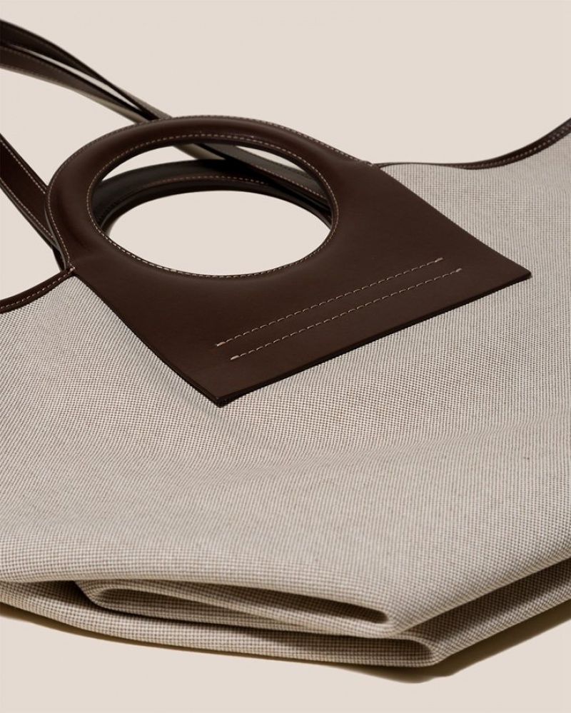 Hereu Cala L Läder-trimmed Canvas Toteväska Dam Beige Mörkbruna | Sverige-30FYDJTHM