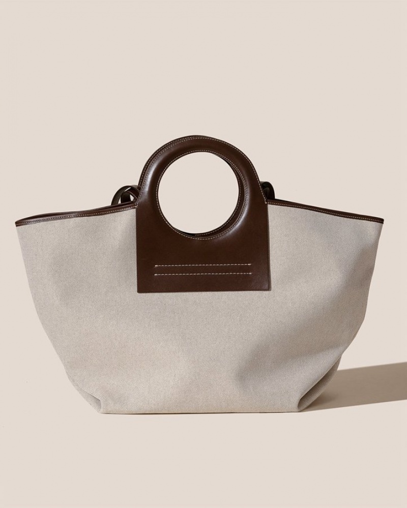 Hereu Cala L Läder-trimmed Canvas Toteväska Dam Beige Mörkbruna | Sverige-30FYDJTHM