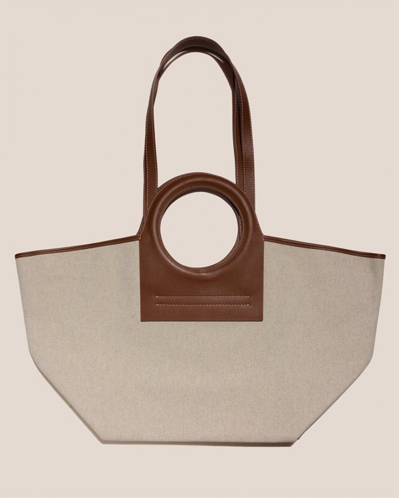 Hereu Cala L Läder-trimmed Canvas Toteväska Dam Beige Choklad | Sverige-56LNJSZVT