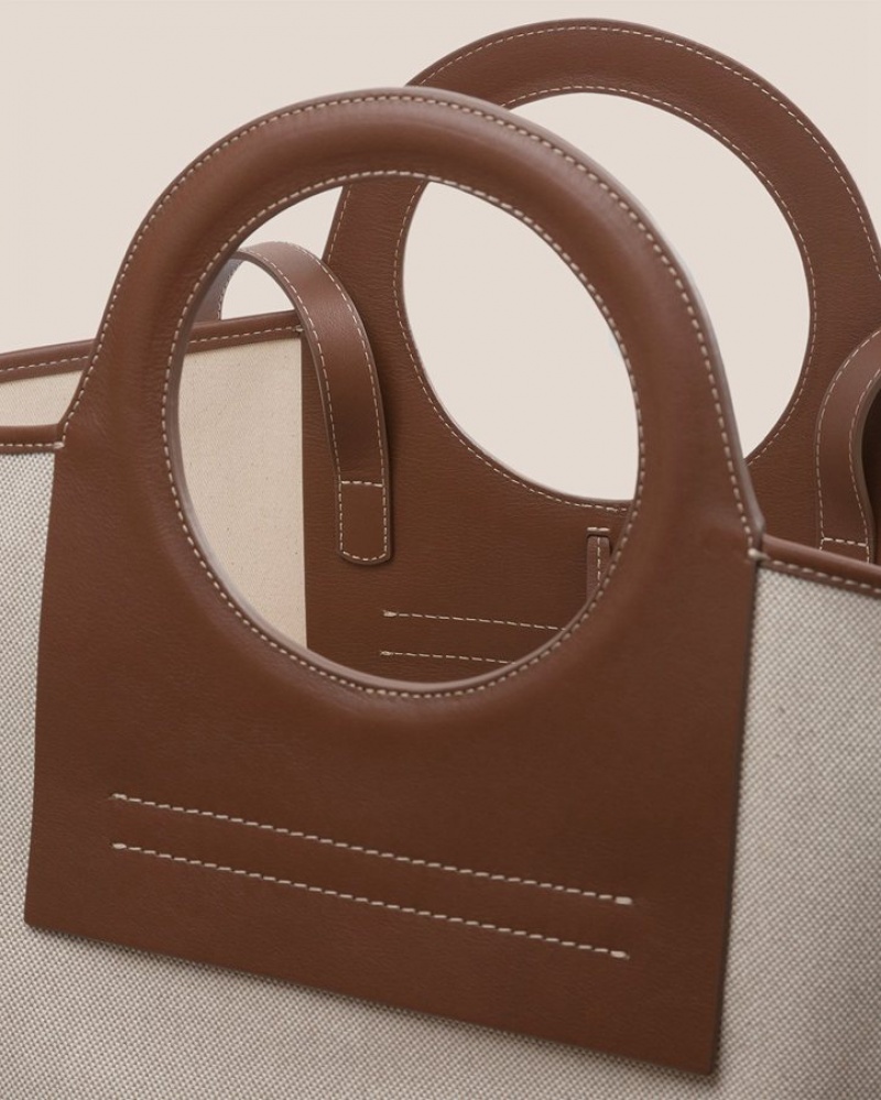 Hereu Cala L Läder-trimmed Canvas Toteväska Dam Beige Choklad | Sverige-56LNJSZVT