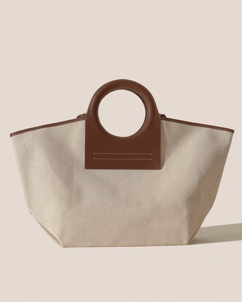 Hereu Cala L Läder-trimmed Canvas Toteväska Dam Beige Choklad | Sverige-56LNJSZVT