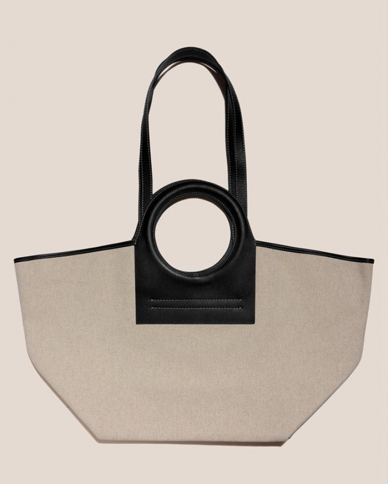 Hereu Cala L Läder-trimmed Canvas Toteväska Dam Beige Svarta | Sverige-17UWFSGRB