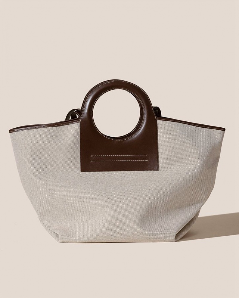 Hereu Cala L Läder-trimmed Canvas Toteväska Herr Beige Mörkbruna | Sverige-98WQCJBRU