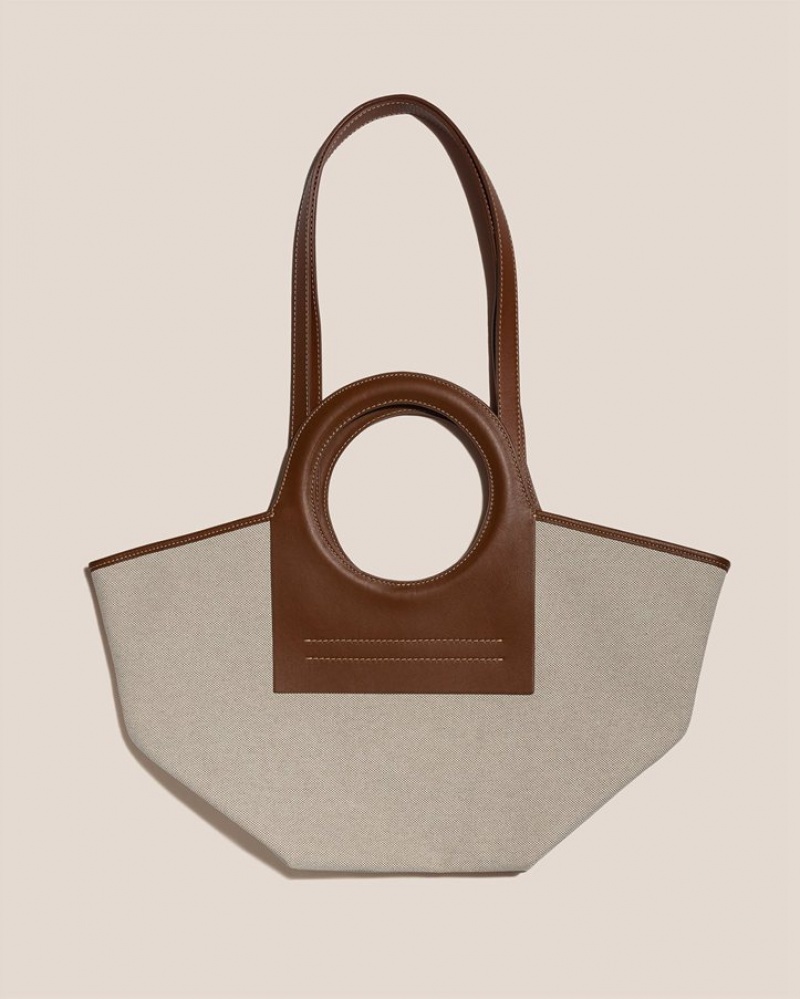 Hereu Cala S Läder-trimmed Canvas Toteväska Dam Beige Choklad | Sverige-97PMRVCEF