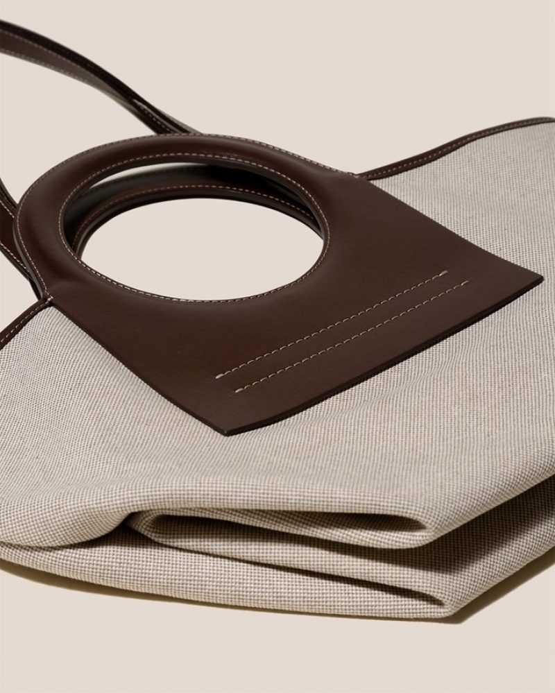 Hereu Cala S Läder-trimmed Canvas Toteväska Herr Beige Mörkbruna | Sverige-59MBDHJAO