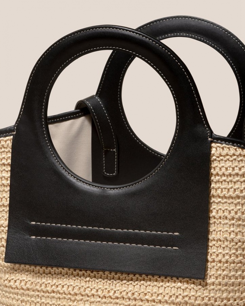 Hereu Cala S Raffia Läder-trimmed Toteväska Herr Beige Svarta | Sverige-01TKEWMRA