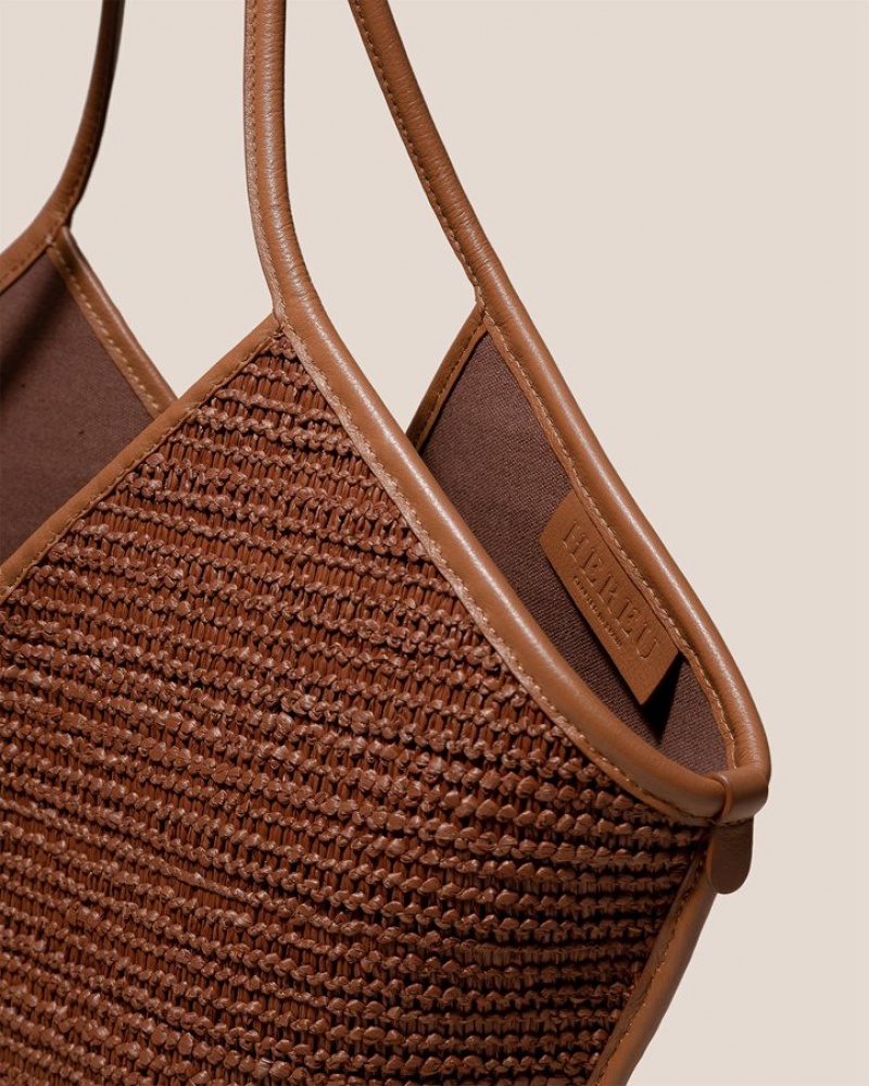 Hereu Calella Raffia Läder-trimmed Toteväska Dam Bruna | Sverige-10MAZXVSR