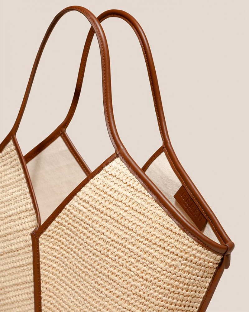 Hereu Calella Raffia Läder-trimmed Toteväska Dam Beige Bruna | Sverige-67UOZDRWL