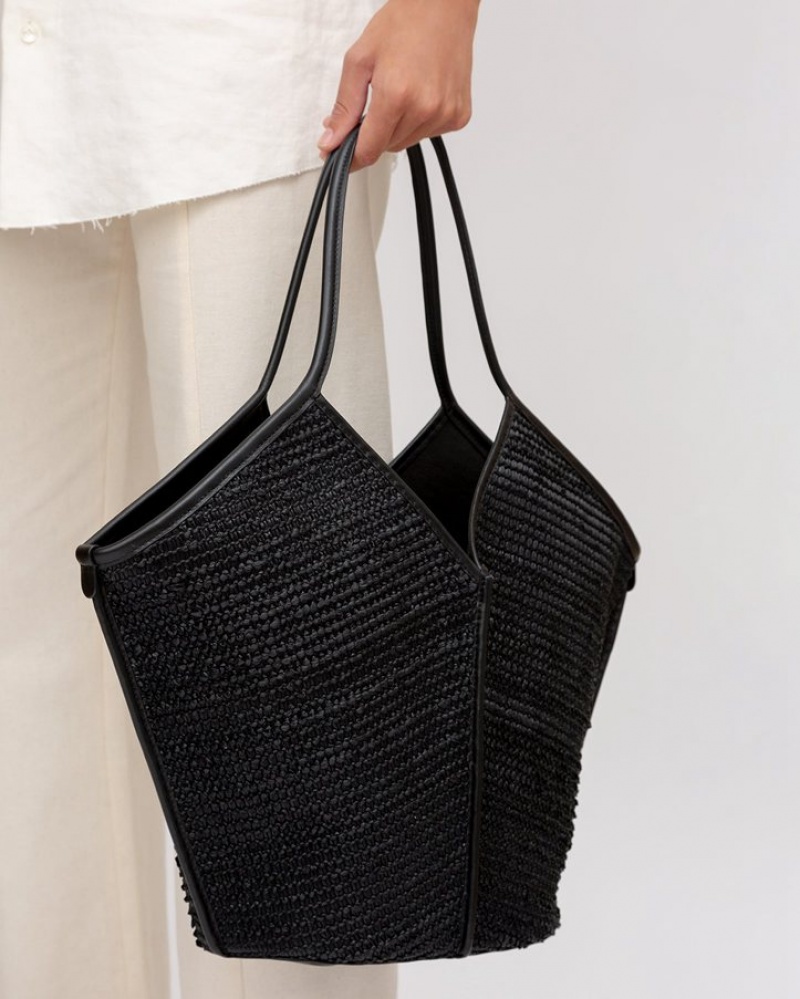 Hereu Calella Raffia Läder-trimmed Toteväska Dam Svarta | Sverige-01RIWKCET