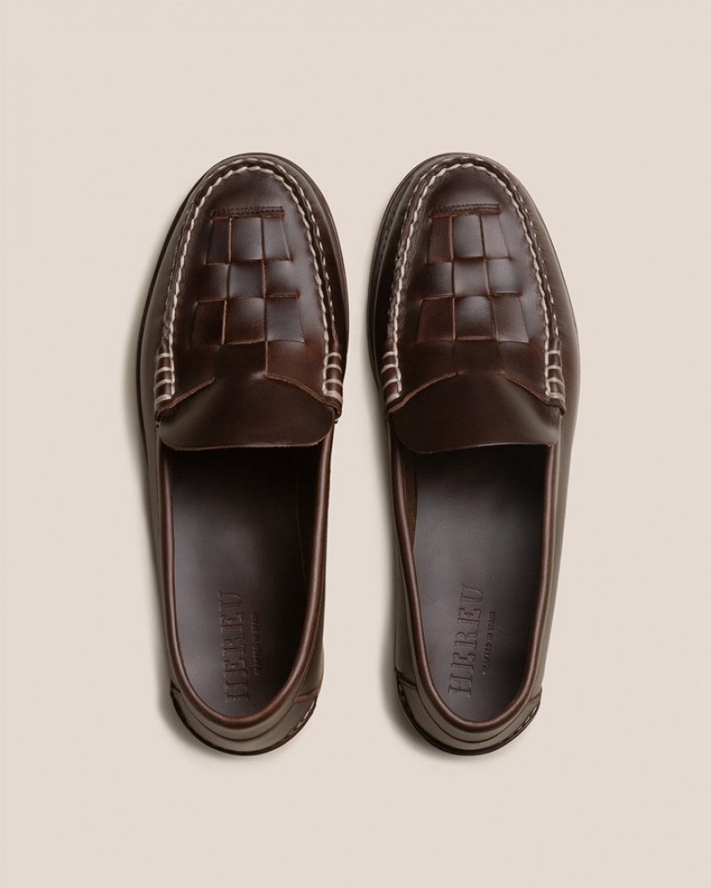 Hereu Nombela Veg Tan Interwoven Detail Slip-on Loafers Herr Mörkbruna | Sverige-86FTIQYMW