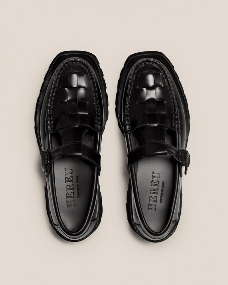 Hereu Soller Sport Tread Sole T-bar Loafers Herr Svarta | Sverige-52PVBCINU