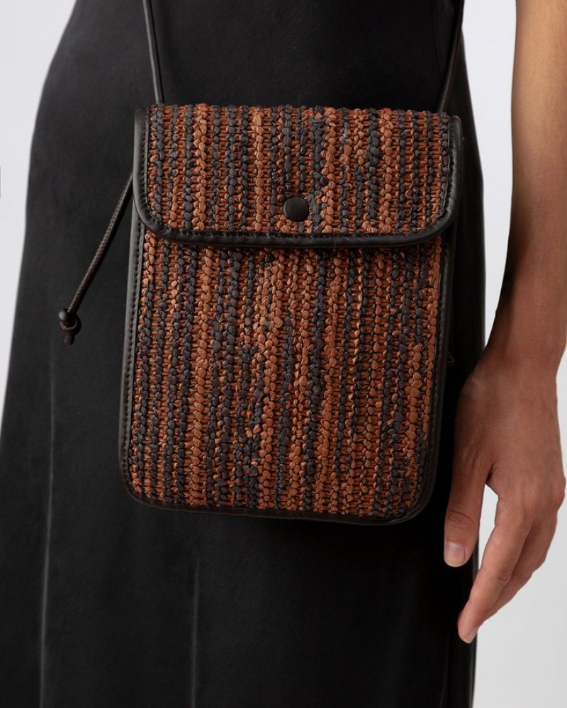 Hereu Terra Raffia Bicolour Square-flat Crossbody Väska Dam Mörkbruna Bruna | Sverige-25UOVTWDZ