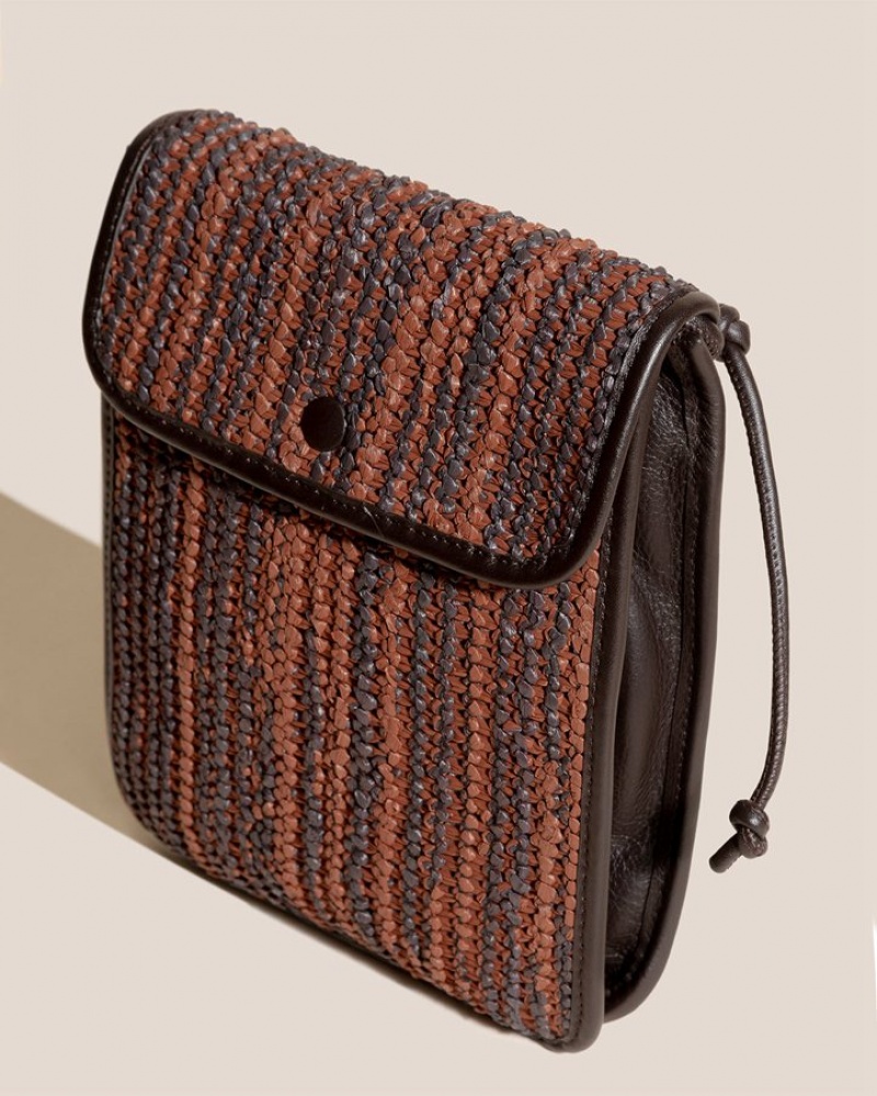 Hereu Terra Raffia Bicolour Square-flat Crossbody Väska Dam Mörkbruna Bruna | Sverige-25UOVTWDZ