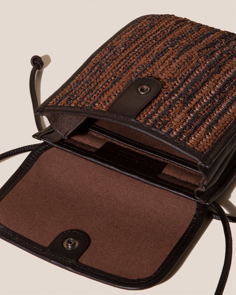 Hereu Terra Raffia Bicolour Square-flat Crossbody Väska Dam Mörkbruna Bruna | Sverige-25UOVTWDZ