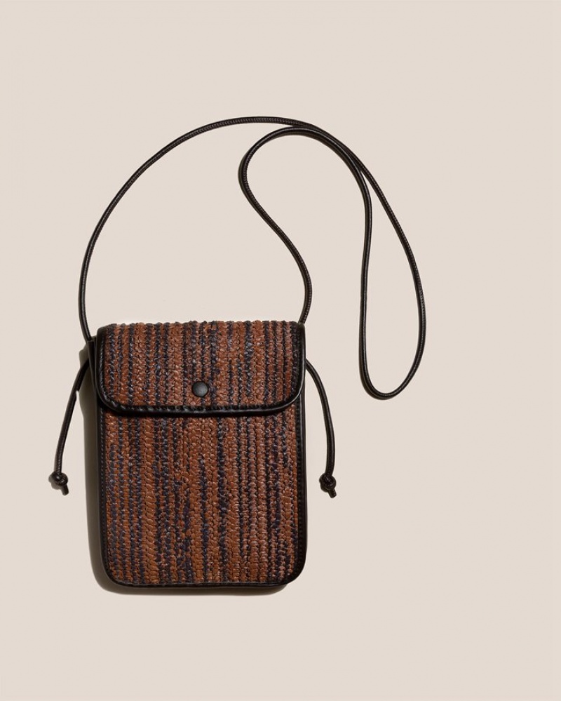 Hereu Terra Raffia Bicolour Square-flat Crossbody Väska Dam Mörkbruna Bruna | Sverige-25UOVTWDZ